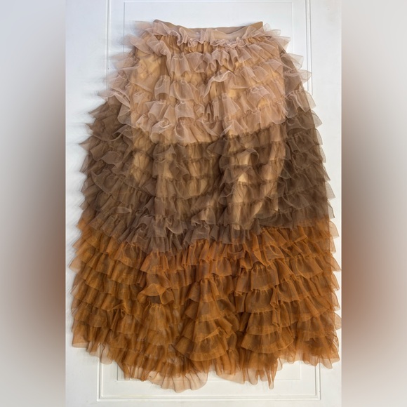 Charmant Ciel Dresses & Skirts - Charmant Ciel Women’s Sz S Brown Tiered Multicolor Brown Tule Maxi Skirt
